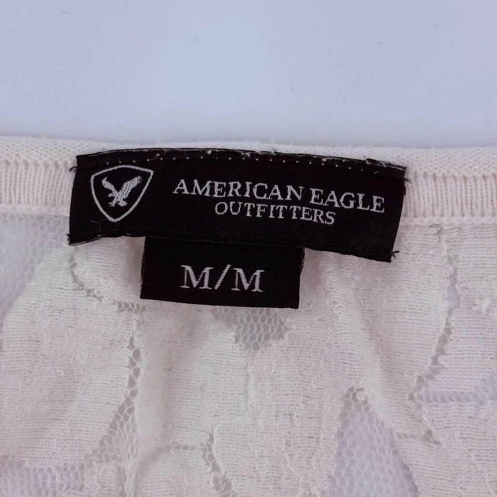 American Eagle‎ Lace Front Knit Sweater Off White Womens M Batwing Sleeve